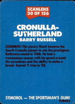 1989 Scanlens #30 Barry Russell Back